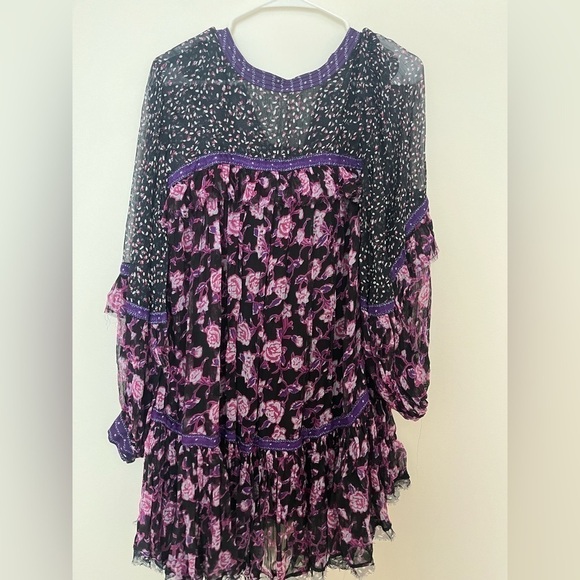 Free People Rosebud print mix mini dress tunic black combo floral - Picture 5 of 11